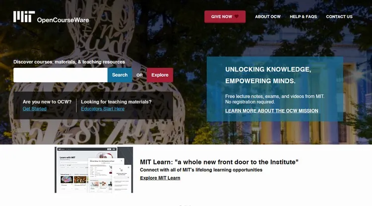 MIT OpenCourseWare - Free course materials from MIT