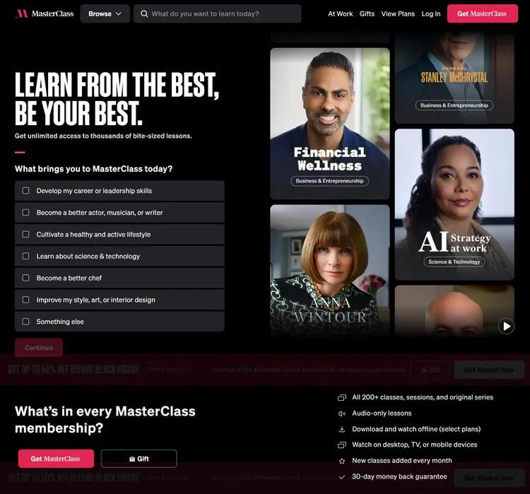 MasterClass - High-quality classes from industry experts