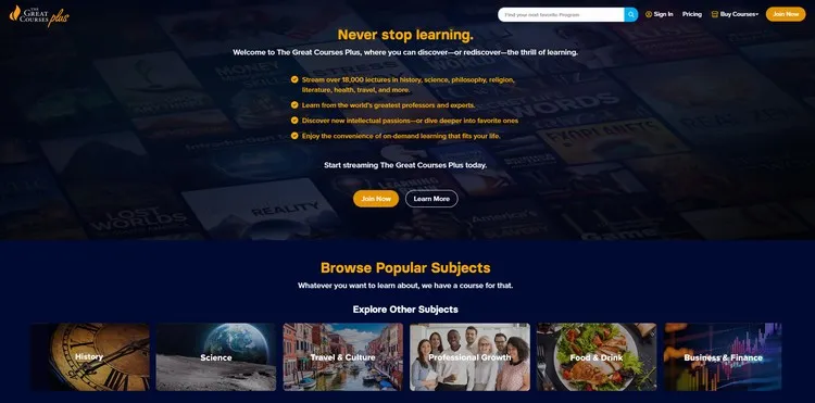The Great Courses Plus - Comprehensive courses on history, science, and arts