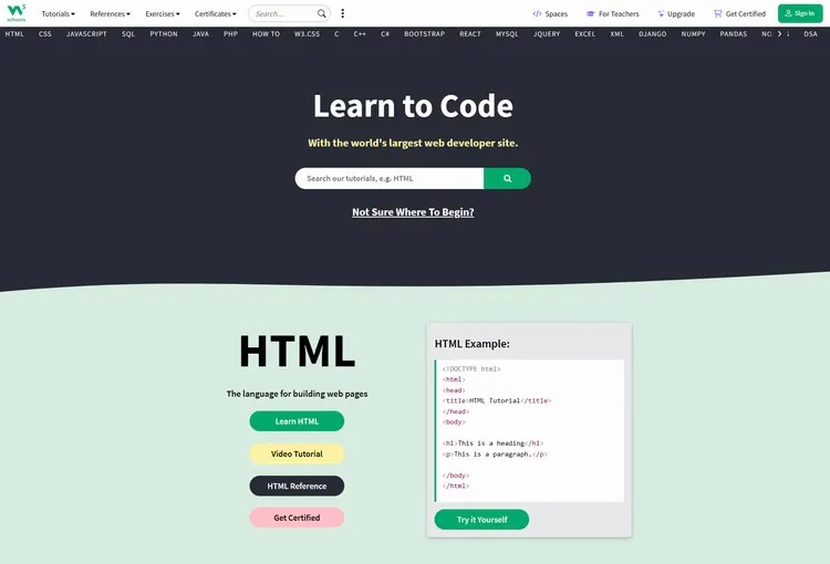 W3Schools - Web development and programming tutorials