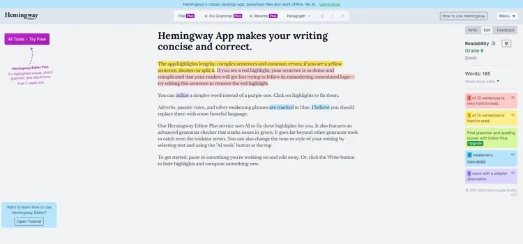 Hemingway Editor - Straightforward Content Editor