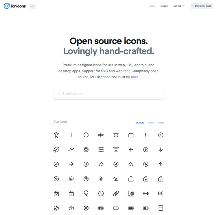 Ionicons Free Icon Font for Website UI Design
