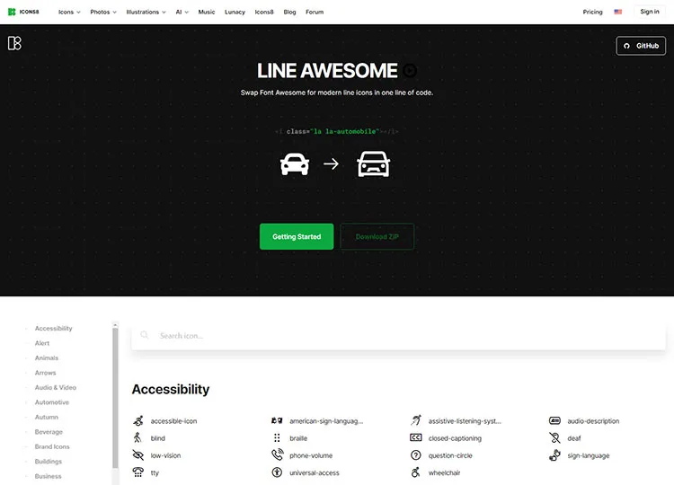 Line Awesome Free Icon Font for Website UI Design