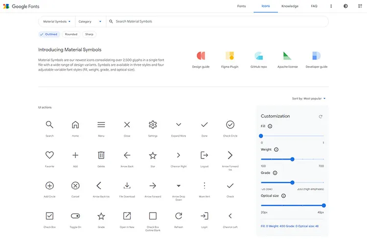 Google Material Symbols Free Icon Font for Website UI Design