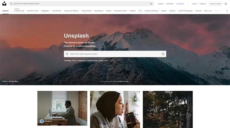 Unsplash Free Stock Photos for Websites